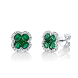 Diamond and Emerald Clover Stud Earrings Earrings Bailey's Fine Jewelry