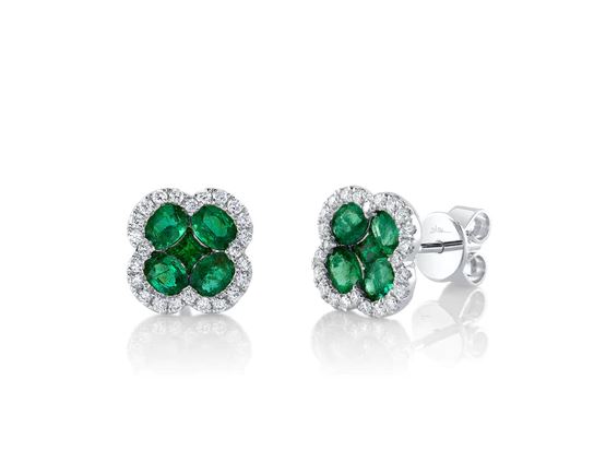 Diamond and Emerald Clover Stud Earrings