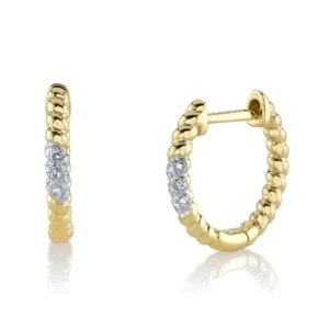 14KT Gold and Diamond Bezel Hoop Earring Earrings Bailey's Fine Jewelry