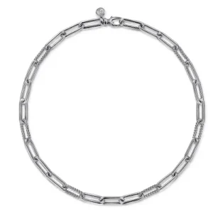 Gabriel 925 Sterling Silver Oval Link Chain Necklace with Bujukan Stations