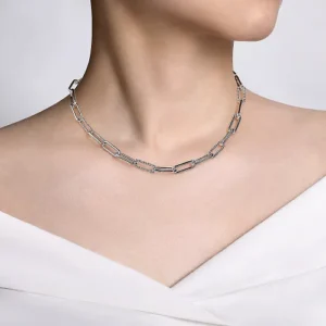 Gabriel 925 Sterling Silver Oval Link Chain Necklace with Bujukan Stations
