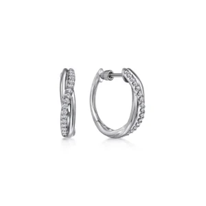 Gabriel 925 Sterling Silver Twisted 15mm White Sapphire Huggie Earrings Earrings Bailey's Fine Jewelry