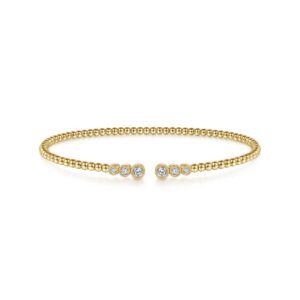 Gabriel 14K Yellow Gold Bujukan Bead Split Cuff Bracelet with Bezel Set Diamonds Bangle & Cuff Bracelets Bailey's Fine Jewelry