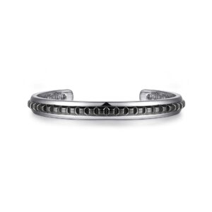 Gabriel 925 Sterling Silver Open Cuff Bracelet with Black Grommet Inlay Bangle & Cuff Bracelets Bailey's Fine Jewelry