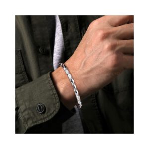 Gabriel 925 Sterling Silver Faceted Open Cuff Bracelet