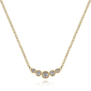 Gabriel 14K Yellow Gold Curved Diamond Bar Necklace Necklaces & Pendants Bailey's Fine Jewelry