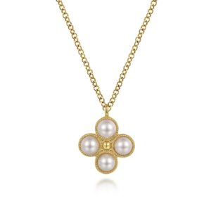 Gabriel 14K Yellow Gold Pearl Flower Pendant Necklace Necklaces & Pendants Bailey's Fine Jewelry