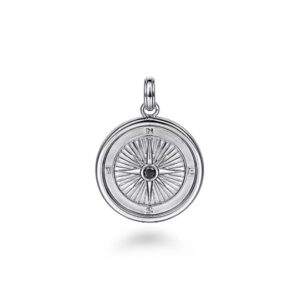 Gabriel 925 Sterling Silver Compass Pendant with Black Spinel Charm Enhancer Bailey's Fine Jewelry