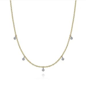 Gabriel 14K Yellow-White Gold Diamond Stations Droplet Necklace Necklaces & Pendants Bailey's Fine Jewelry