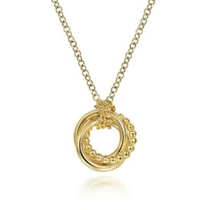 Gabriel 14K Yellow Gold Plain and Bujukan Beaded Interlocking Circles Pendant Necklace Necklaces & Pendants Bailey's Fine Jewelry