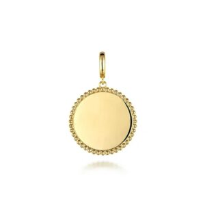Gabriel 14K Yellow Gold Bujukan Round Personalized Medallion Pendant in size 24mm Charm Enhancer Bailey's Fine Jewelry