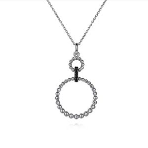 Gabriel 925 Sterling Silver Black Spinel Bujukan Link Drop Necklace