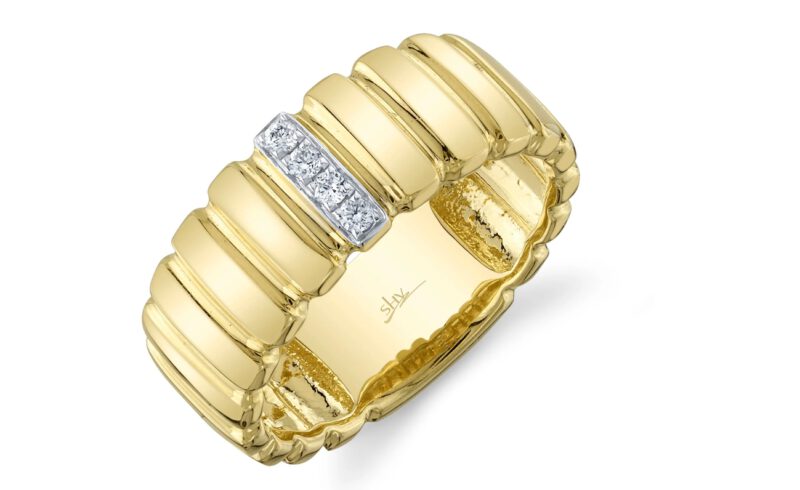 14KT Gold and Diamond Ribbed Ring