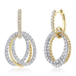 14KT Gold and Diamond Huggie Hoop Oval Drop Earrings Dangle/Drop Earrings Bailey's Fine Jewelry
