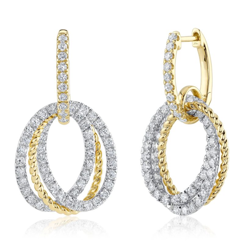 14KT Gold and Diamond Huggie Hoop Oval Drop Earrings