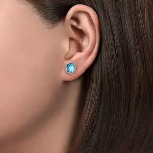 Gabriel 925 Sterling Silver Bujukan Blue Topaz Stud Earrings