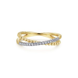 Gabriel 14K Yellow Gold Bujukan Pavé Diamond Criss Cross Stackable Ring