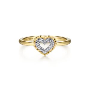 Gabriel 14K Yellow Gold Diamond Pavé Open Heart Ring Fashion Rings Bailey's Fine Jewelry