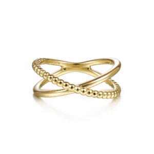 Gabriel 14K Yellow Gold Bujukan Bead Criss Cross Ring Fashion Rings Bailey's Fine Jewelry