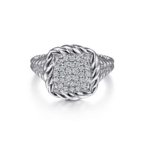 Gabriel 925 Sterling Silver White Sapphire Pavé Signet Ring with Rope Frame Fashion Rings Bailey's Fine Jewelry