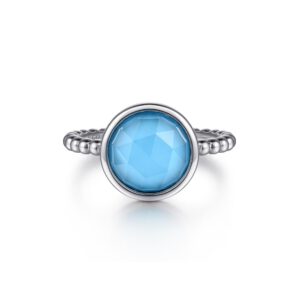 Gabriel 925 Sterling Silver Rock Crystal and Turquoise Bezel Ring Bands Bailey's Fine Jewelry