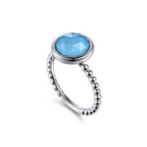 Gabriel 925 Sterling Silver Rock Crystal and Turquoise Bezel Ring