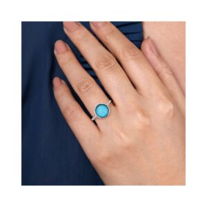 Gabriel 925 Sterling Silver Rock Crystal and Turquoise Bezel Ring