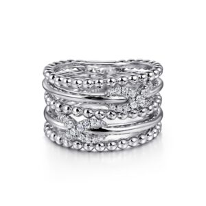 Gabriel 925 Sterling Silver White Sapphire Multi Row Bujukan Easy Stackable Ring