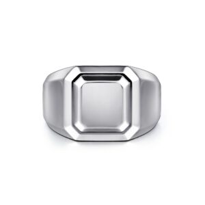 Gabriel Wide 925 Sterling Silver Faceted Signet Ring in Sand Blast Finish Fashion Rings Bailey's Fine Jewelry