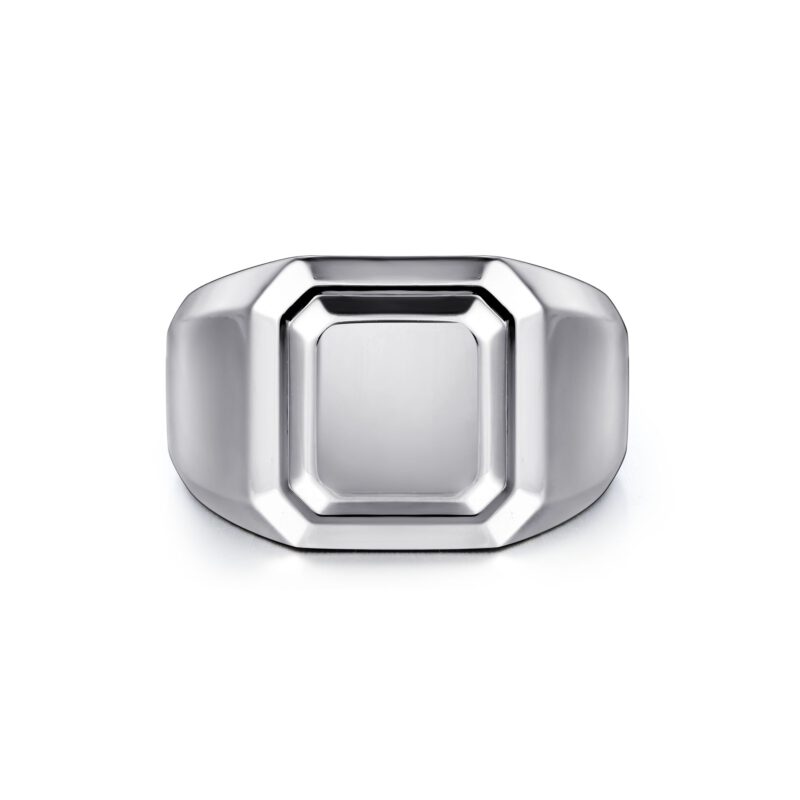 Gabriel Wide 925 Sterling Silver Faceted Signet Ring in Sand Blast Finish