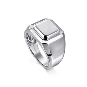 Gabriel Wide 925 Sterling Silver Faceted Signet Ring in Sand Blast Finish