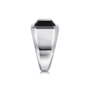 Gabriel Wide 925 Sterling Silver Signet Ring with Faceted Onyx Stone in Sand Blast Finish