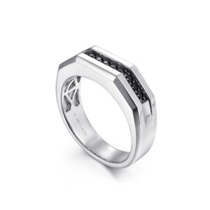 Gabriel 925 Sterling Silver Ring with Black Spinel Inlay in High Polished Finish