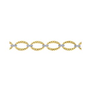 Gabriel 14K Yellow-White Gold Twisted Rope Oval Link Bracelet with Diamond Connectors