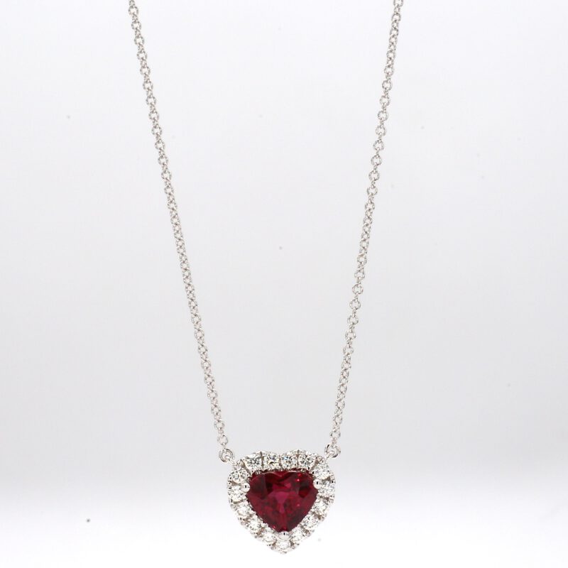 Ruby Heart and Diamond Gold Pendant Necklace