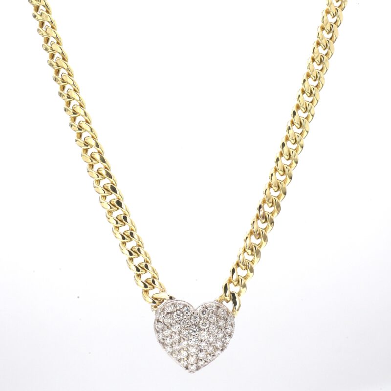 Pave Diamond Heart Curb Chain Necklace