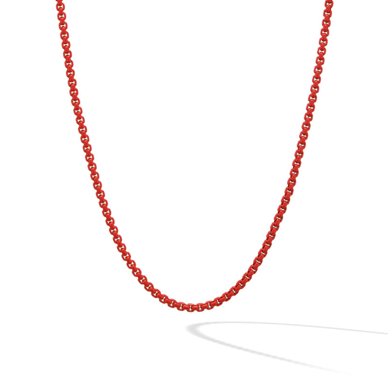 David Yurman Box Chain Necklace in Red with Stainless Steel and Sterling Silver, 20"