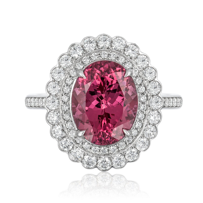 Pink Spinel and Diamond Platinum Ring