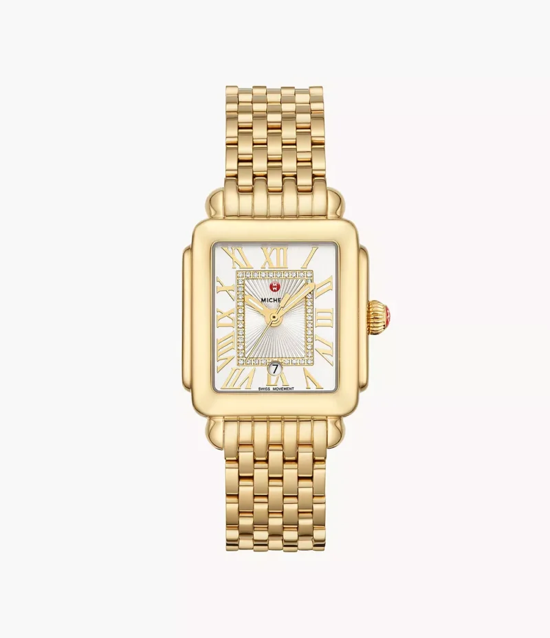 Michele Deco Madison Mid 18K Gold Diamond Dial Watch