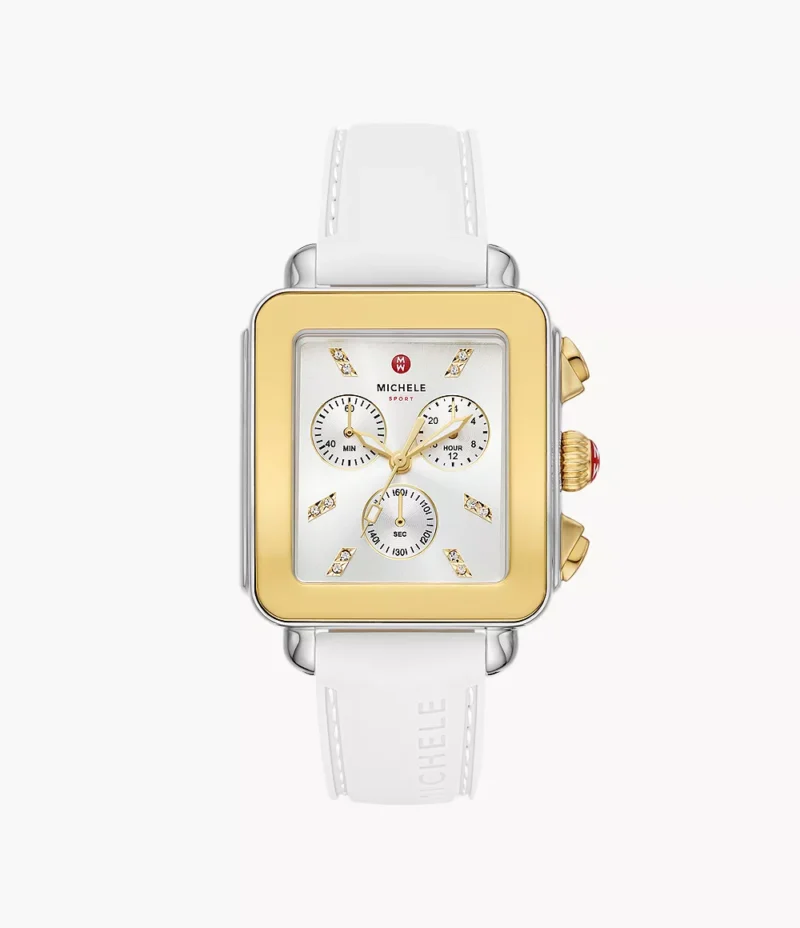 Michele Deco Sport Gold-Tone White Silicone Watch