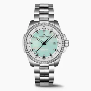 Norqain Independence Diamond and Mint Mother of Pearl Dial Watch 40MM Watches Bailey's Fine Jewelry