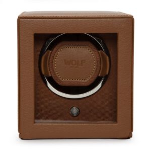 Wolf Cub Cognac Single Watch Winder With Cover Giftware Bailey's Fine Jewelry