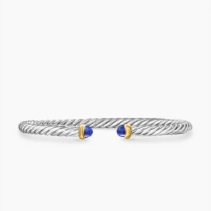 David Yurman Cable Flex Bracelet in Sterling Silver with 14K Yellow Gold and Lapis Lazuli, 4mm DY Bailey's Fine Jewelry