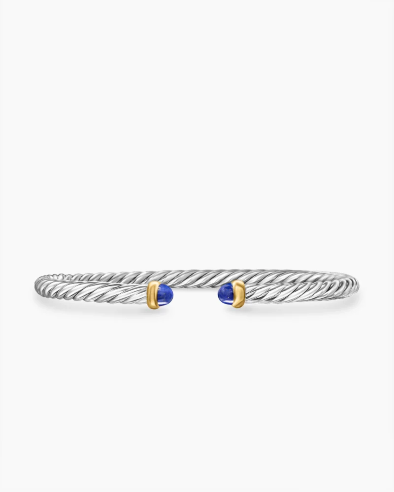 David Yurman Cable Flex Bracelet in Sterling Silver with 14K Yellow Gold and Lapis Lazuli, 4mm