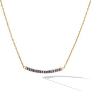 David Yurman Petite Pavé Bar Necklace in 18K Yellow Gold with Blue Sapphires, 1.25mm DY Bailey's Fine Jewelry