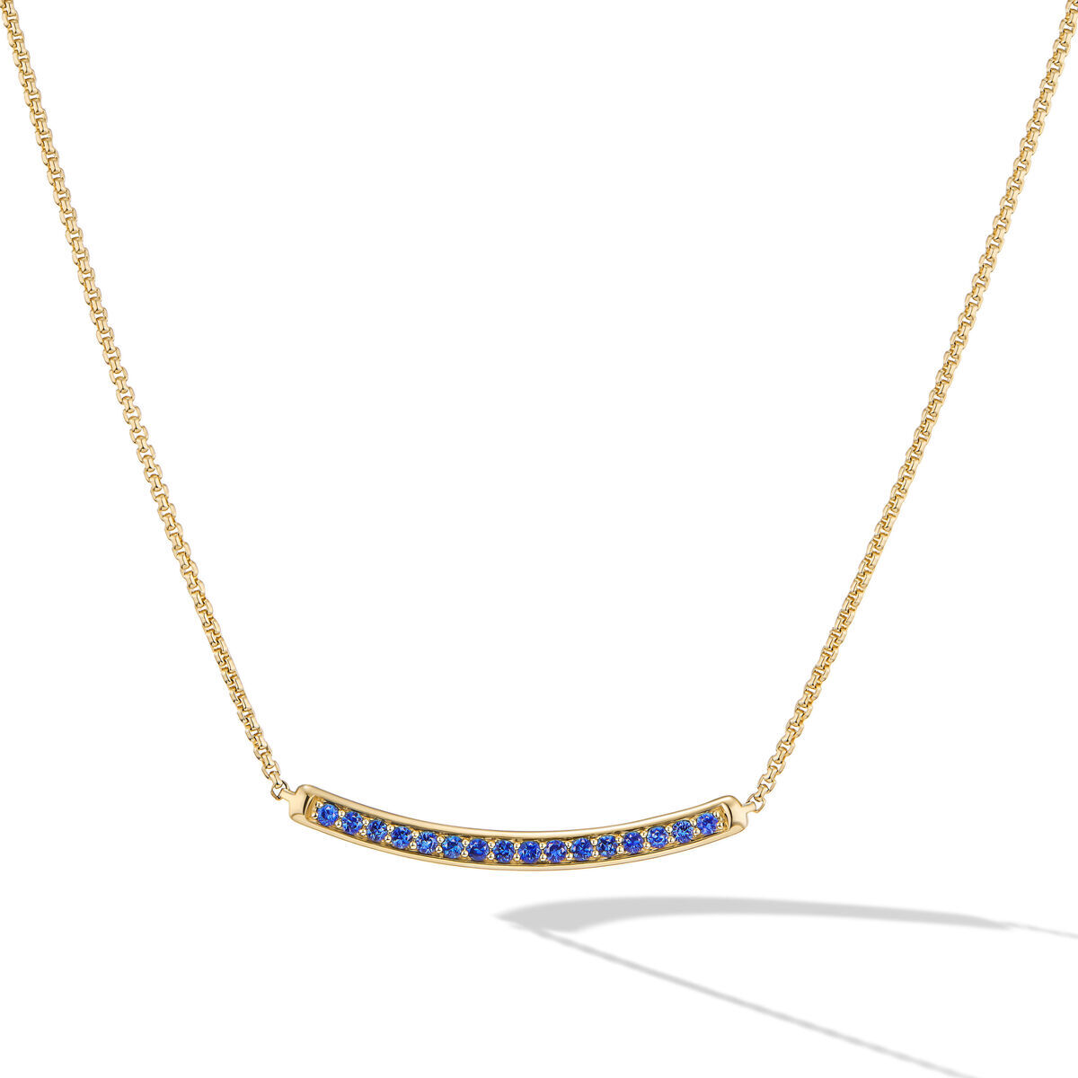 David Yurman Petite Pavé Bar Necklace in 18K Yellow Gold with Blue ...
