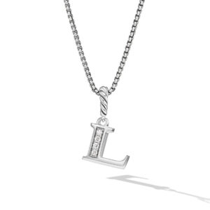 David Yurman Pavé Initial Pendant Necklace in Sterling Silver with Diamond L DY Bailey's Fine Jewelry