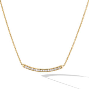 David Yurman Petite Pavé Bar Necklace in 18K Yellow Gold with Diamonds, 1.25mm DY Bailey's Fine Jewelry