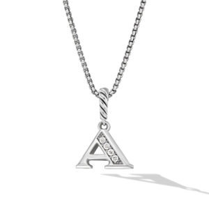 David Yurman Pavé Initial Pendant Necklace in Sterling Silver with Diamond A DY Bailey's Fine Jewelry