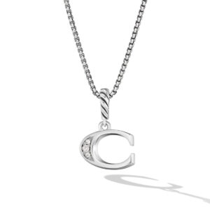 David Yurman Pavé Initial Pendant Necklace in Sterling Silver with Diamond C DY Bailey's Fine Jewelry